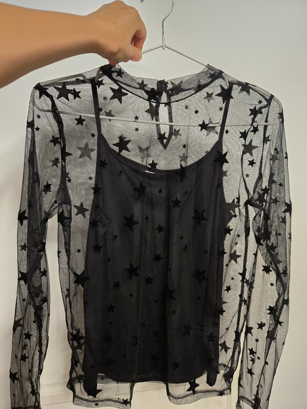 H&M Black Star Sheer Mesh Top